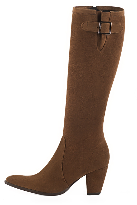 French elegance and refinement for these caramel brown knee-high boots with buckles, 
                available in many subtle leather and colour combinations. Record your foot and leg measurements.
We will adjust this beautiful boot with inner zip to your leg measurements in height and width.
The outer buckle allows for width adjustment.
You can customise the boot with your own materials, colours and heels on the "My Favourites" page.
 
                Made to measure. Especially suited to thin or thick calves.
                Matching clutches for parties, ceremonies and weddings.   
                You can customize these knee-high boots to perfectly match your tastes or needs, and have a unique model.  
                Choice of leathers, colours, knots and heels. 
                Wide range of materials and shades carefully chosen.  
                Rich collection of flat, low, mid and high heels.  
                Small and large shoe sizes - Florence KOOIJMAN
